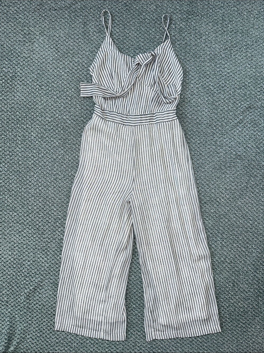 Japna Black and White Striped Tie-Front Spaghetti-Strap Jumpsuit